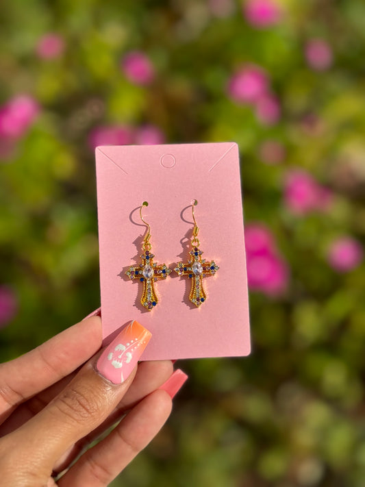 Gold & Pink Cross Earrings
